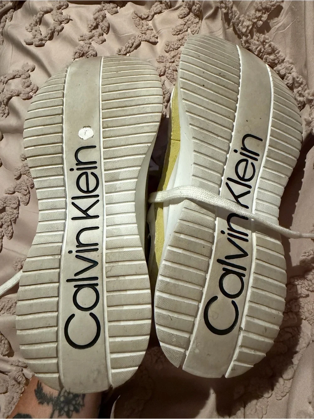 Calvin Klein White, Light Blue & Yellow lime Women's Chunky Lace-Up Sneakers 7